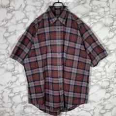 ノーティカ　NAUTICA　（L）　チェック半袖シャツ　カーキ赤黒