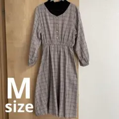 【未使用】チェック　ロングワンピース　長袖　M