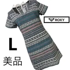 ROXY（ロキシー）半袖 チュニック ワンピース 総柄 ネイティブ柄 Lサイズのサムネイル
