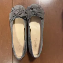 あしながおじさんリボン付きグレー フラットシューズ24cm