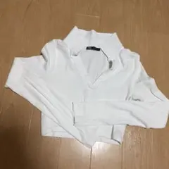 ZARA ホワイト 長袖ポロシャツ S
