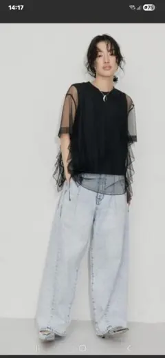 ADAM ET ROPE チュール 半袖カットソー ブラック F