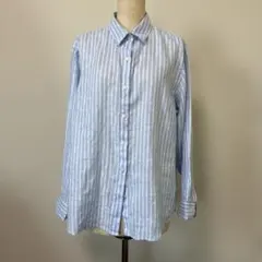 UNIQLO 長袖シャツ XL 青と白のストライプ　リネン　未使用品