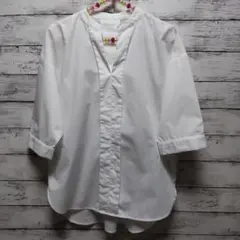 zootie　バンドカラーVネック 半袖シャツ オフショルダー　Fサイズ　白