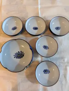 青い花柄の皿セット 6点