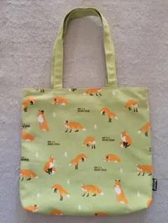 キツネ柄 / トートバッグ / キャンバストート / 黄緑