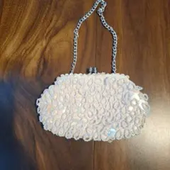 ビーズ装飾　ホワイト　ハンドバッグ　レトロ