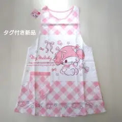 マイメロディ　エプロン　ピンク　チェック　ダバード型　かぶりタイプ　新品のサムネイル