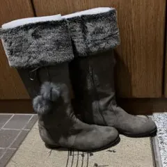 グレー スエード ロングブーツ ファー付き