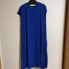 Ray BEAMS / Wクロス サイドプリーツ ワンピース ブルー