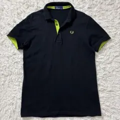 フレッドペリー ポロシャツ ブラック ロゴ刺繍 鹿の子生地 日本製 M