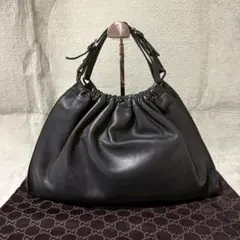 美品♡BVLGARI ブルガリ ロゴ レザー ホーボー ショルダーバッグ 黒 