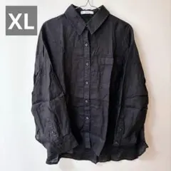 【美品】Utao: ウタオ フレンチリネン レギュラーカラーシャツ LL 黒