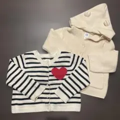 babyGAP カーディガン セット クマ耳 ハート ボーダー ホワイト