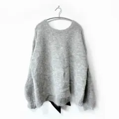 ゆるだぼニット【F】バックリボン グレー 長袖 モヘア風 ふわふわ 大人可愛い