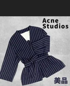 美品】Acne Studios ストライプ オープンカラー半袖シャツ グレー 