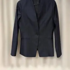 ノーカラージャケット チェック柄 ネイビーのサムネイル