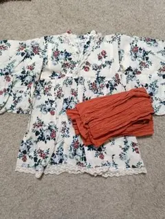 ひよこ商店　花柄浴衣ドレス レース付き