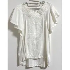 グローバルワーク☆カットソー　半袖　Tシャツ　刺繍　ホワイト　フリル袖