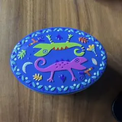 カカオの森 トカゲ缶 カルディ ブルー KALDI 空き缶 小物入れ