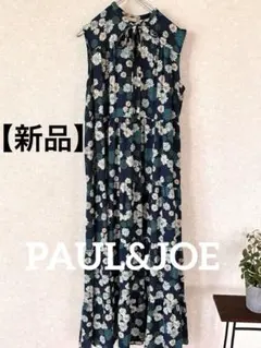 新品PAULJOE×ユニクロ　花柄ティアードワンピース　ネイビー　Mサイズ