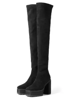 ブラックスエードニーハイブーツ