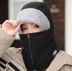 男女兼用４WAY　防寒　帽子 フェイスカバー ネックウォーマー 耳当て ジッパー