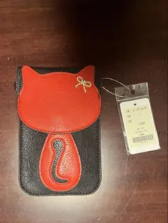 猫モチーフ ショルダーバッグ ポシェット ブラック レッドのサムネイル