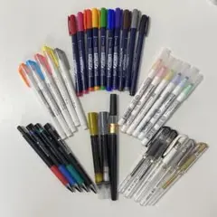 【一部使用】ボールペン・水性ペンセット33本【ペンケース付】