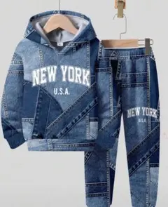 デニム風 NEW YORK パーカーとパンツセット　3XLサイズ
