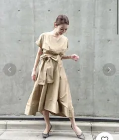 ワンピース リボン ラップドレス 無地ブルー