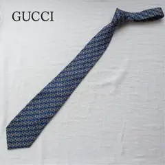グッチ ネクタイ ネイビー チェーン柄 シルク100％ イタリア製【n5622】