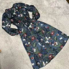 ZARA 花柄ワンピース ボタニカル フラワー フレア Aライン 大きめS