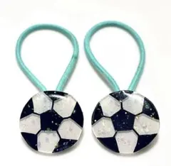 No.117 サッカー　サッカーボール　部活　クラブ　キラキラ　キッズヘアゴム