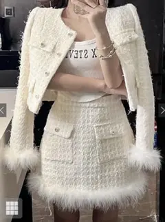 ホワイトファー付きツイードセットアップ