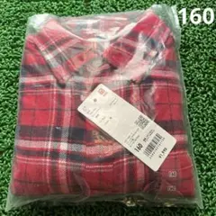 未開封 ユニクロ キッズ 160 レッド チェック長袖 シャツ