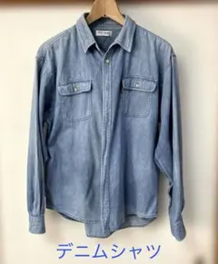 ★デニムシャツ・ブルー 長袖シャツ フロントポケット付き ①♪