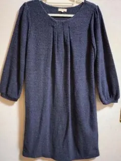 HusHusH ネイビー 長袖ワンピース ラメ入り ツイード調チュニック 低身長