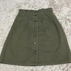 カーキ　デニム タイトスカート ボタンフロント