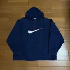 NIKE 90s パーカー スウィッシュ デカロゴ 銀タグ ナス紺