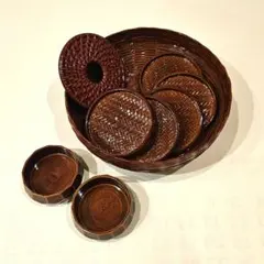 vintage * カゴ編み コースター 茶托 菓子器 セット