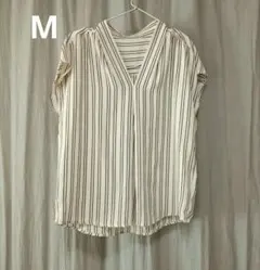 ロペピクニック ストライプVネック トップス 半袖 フレンチ袖 ブラウス М