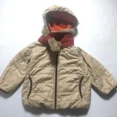 ユニクロ＋マフラー付きベビー 中綿リバーシブルパーカ 100 オレンジ×ベージュ