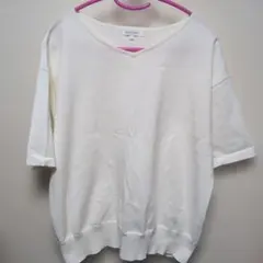 GLOBAL WORK Vネック半袖ニット Lサイズ ホワイト