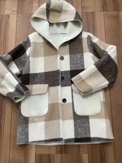 試着のみチェックボアコート チェック柄 アウター フード付きコート