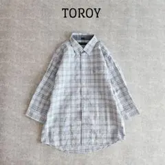 トロイ　七分袖シャツ　チェック　水色　M