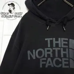 人気 ノースフェイス スウェット パーカー ブラック L ロゴ デザイン 古着