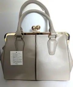 がま口ショルダーバッグ　グレー 合成皮革　未使用品