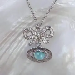 クリアブルー】Vivienne westwood ドロップリボン ネックレス