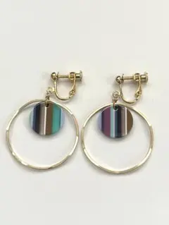 ストライプ イヤリング ゴールド ブルー ブラック大人 上品 ハンドメイド